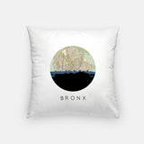 Bronx, New York map and skyline pillow, a circular city map with the skyline in silhouette