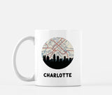 Charlotte North Carolina map and skyline mug