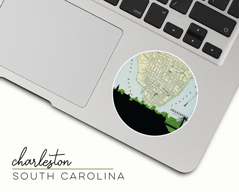 Charleston South Carolina map and skyline sticker