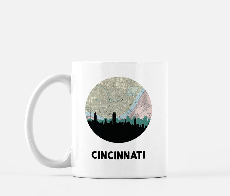 Cincinnati Ohio map and skyline mug