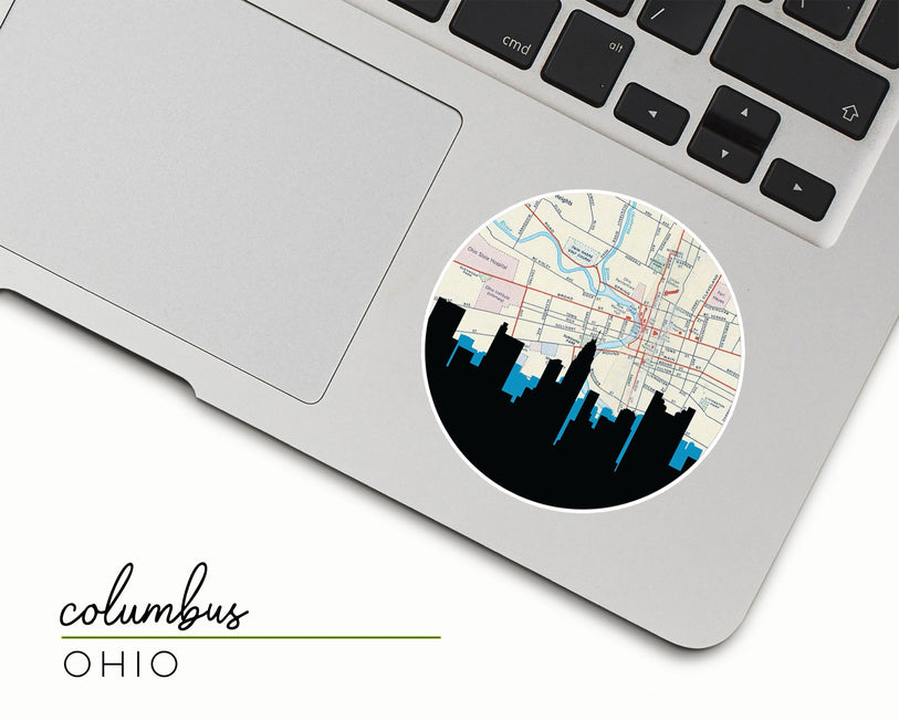 Columbus Ohio map and skyline sticker