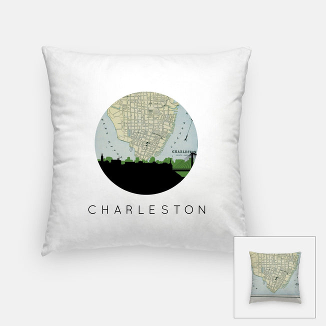 Charleston South Carolina map and skyline pillow
