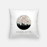 Charlotte North Carolina map and skyline pillow
