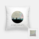 Cincinnati Ohio map and skyline pillow
