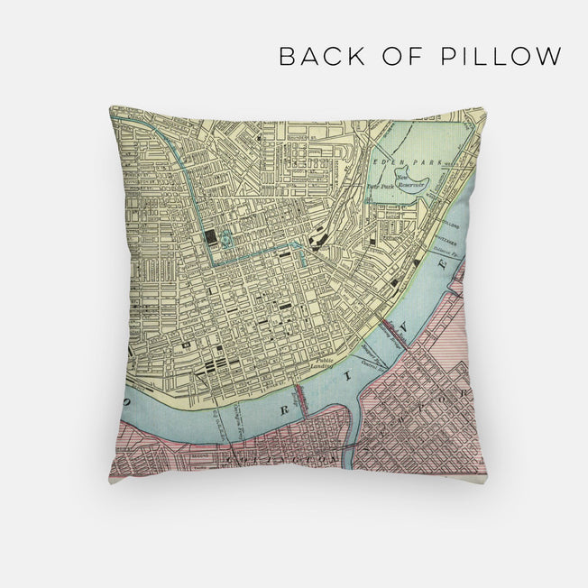 Cincinnati Ohio map and skyline pillow back