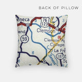 Clemson South Carolina map and skyline pillow back