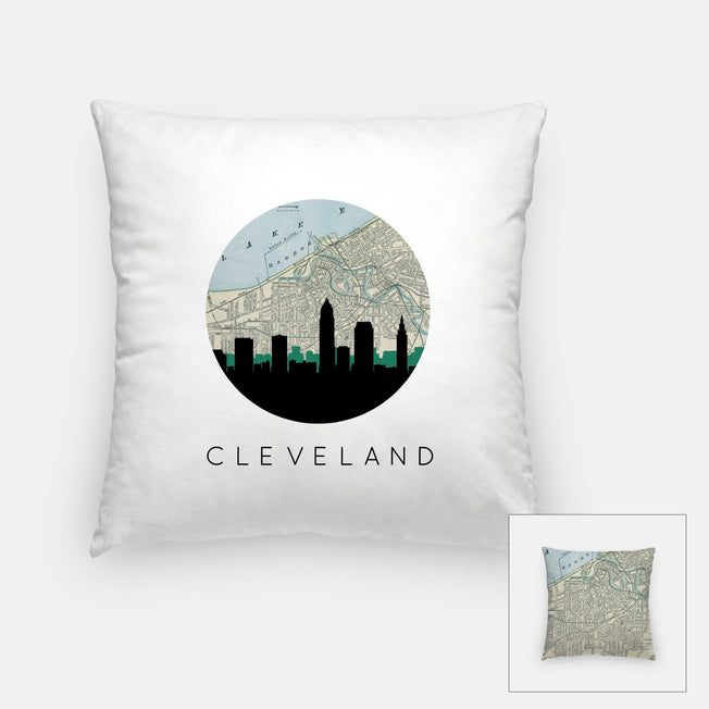 Cleveland Ohio map and skyline pillow