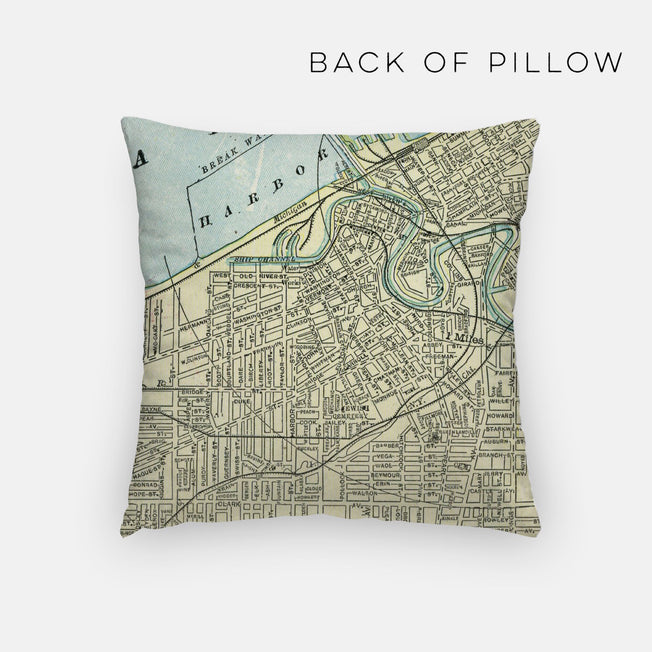 Cleveland Ohio map and skyline pillow back
