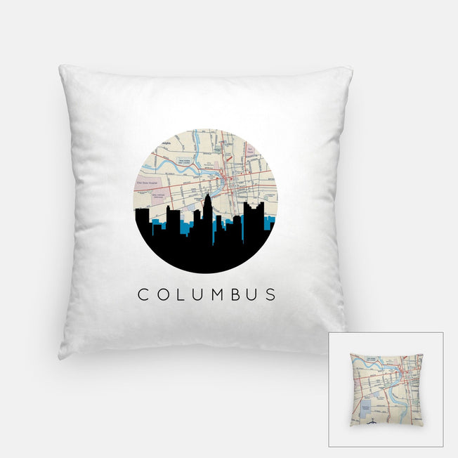 Columbus Ohio map and skyline pillow