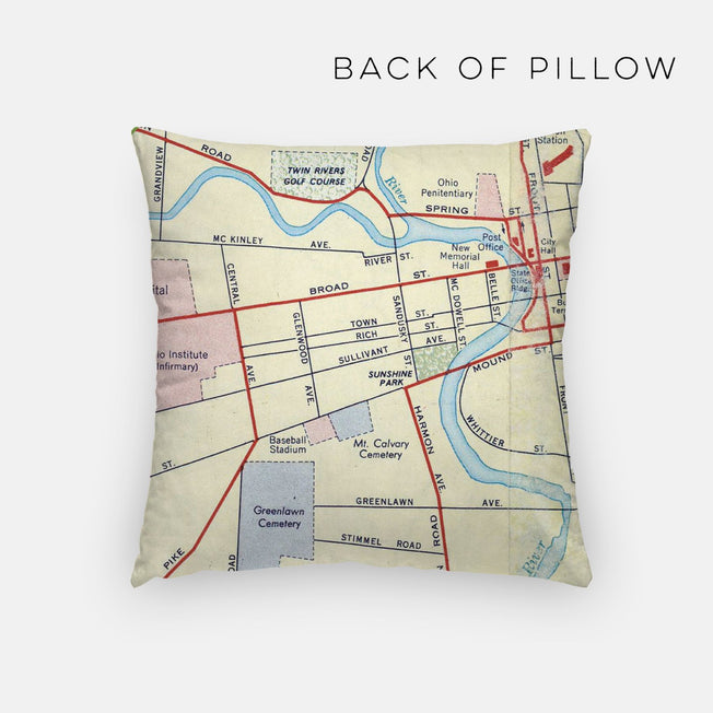 Columbus Ohio map and skyline pillow back