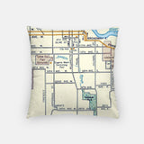 Back of the Eugene, Oregon map and skyline pillow showing the full city map