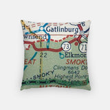 Gatlinburg Tennessee map and skyline pillow back