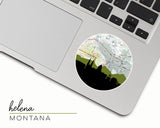Helena, Montana map and skyline vinyl sticker, a circular city map with the skyline in silhouette