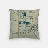 Back of the Hackensack, New Jersey map and skyline pillow showing the full city map