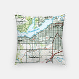 Back of the Holland, Michigan map and skyline pillow showing the full city map