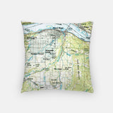 Back of the Hood River, Oregon map and skyline pillow showing the full city map