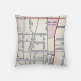 Back of the Jackson, Mississippi map and skyline pillow showing the full city map