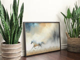 Dreamy Midnight Gallop | Semi-Abstract Horse Art Print | Gold & Blue Nighttime Horse Print | Horse + Whiskey Collection