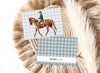 Horse and Rider on Blue Plaid, equestrian greeting card, blank everyday card | Horse + Whiskey Collection