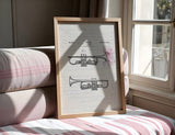 Blooming Trumpet — Vintage Patent-Style Music Print