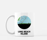Long Beach Island, New Jersey map and skyline mug, a circular city map with the skyline in silhouette
