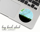 Long Beach Island, New Jersey map and skyline vinyl sticker, a circular city map with the skyline in silhouette
