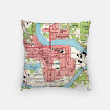 Ladysmith Wisconsin map and skyline pillow back
