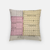 Back of the Lansing, Michigan map and skyline pillow showing the full city map