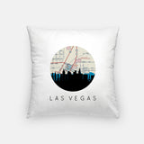 Las Vegas, Nevada map and skyline pillow, a circular city map with the skyline in silhouette