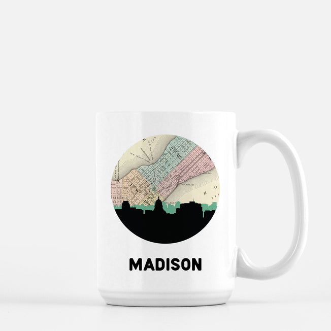 Madison Wisconsin map and skyline mug