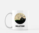 Millstone, New Jersey map and skyline mug, a circular city map with the skyline in silhouette