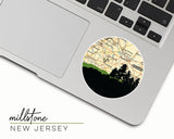 Millstone, New Jersey map and skyline vinyl sticker, a circular city map with the skyline in silhouette