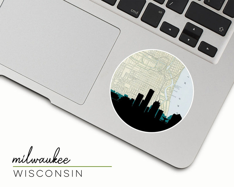 Milwaukee Wisconsin map and skyline sticker