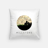 Millstone, New Jersey map and skyline pillow, a circular city map with the skyline in silhouette