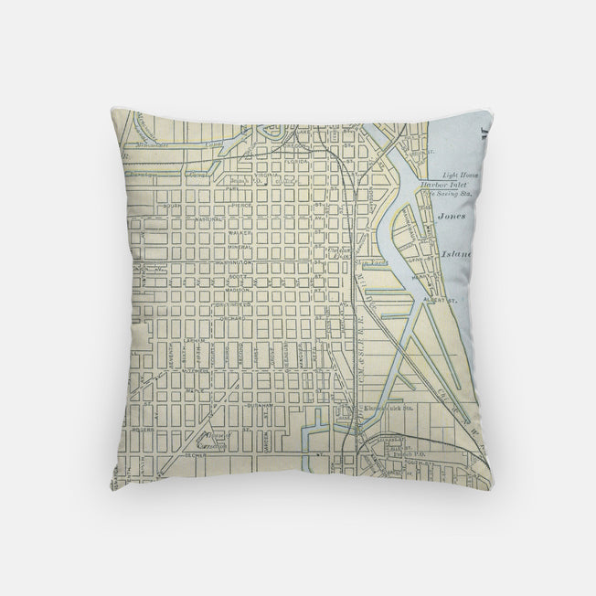 Milwaukee Wisconsin map and skyline pillow back