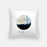 Mobile Alabama map and skyline pillow