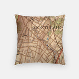 Back of the Montclair, New Jersey map and skyline pillow showing the full city map