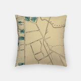 Back of the Morristown, New Jersey map and skyline pillow showing the full city map