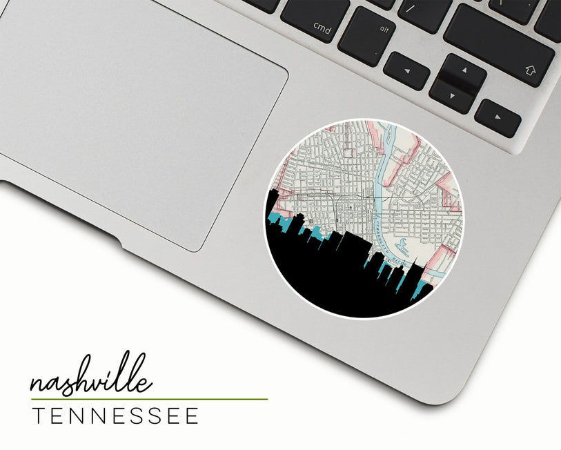 Nashville Tennessee map and skyline sticker