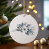 North Carolina Christmas ornament with blue and white flowers