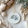 North Carolina Christmas ornament with blue and white flowers