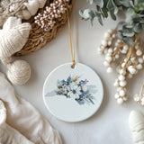 North Carolina Christmas ornament with blue and white flowers