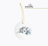 North Carolina Christmas ornament with blue and white flowers