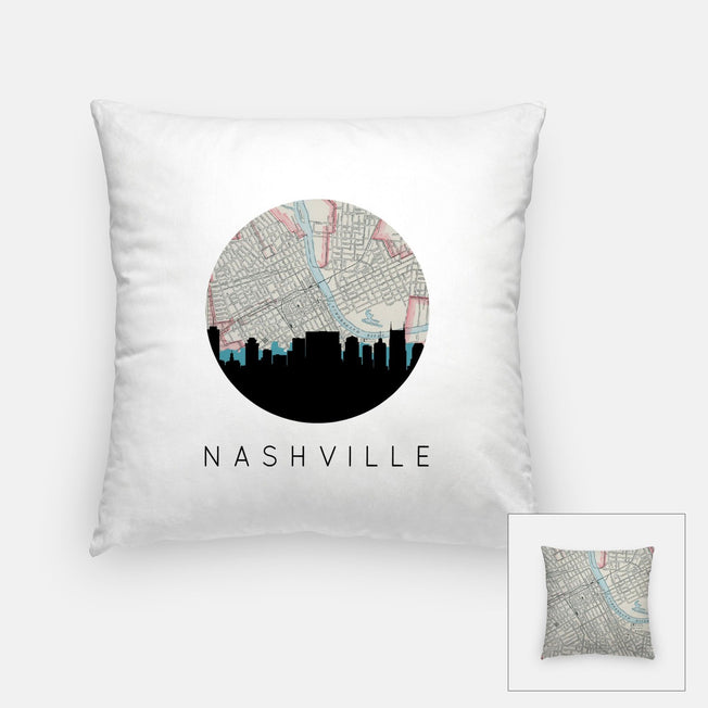 Nashville Tennessee map and skyline pillow