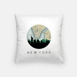 New York New York map and skyline pillow