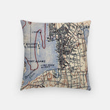 Back of the Newport, Rhode Island map and skyline pillow showing the full city map