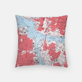 Norfolk Virginia map and skyline pillow back