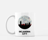 Oklahoma City, Oklahoma map and skyline mug, a circular city map with the skyline in silhouette