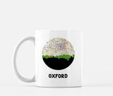 Oxford, Mississippi map and skyline mug, a circular city map with the skyline in silhouette