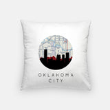 Oklahoma City, Oklahoma map and skyline pillow, a circular city map with the skyline in silhouette